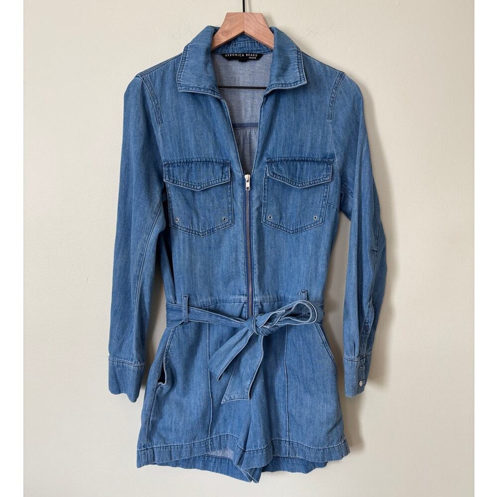 Veronica Beard Jean Denim Long Sleeve Zip Front Romper Blue S - Picture 2 of 10